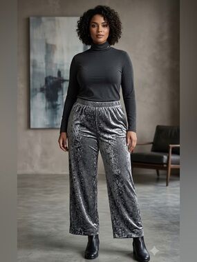 A New Day Women’s Velvet Wide Leg Lounge Pants XL Soft Pull On Casual Black